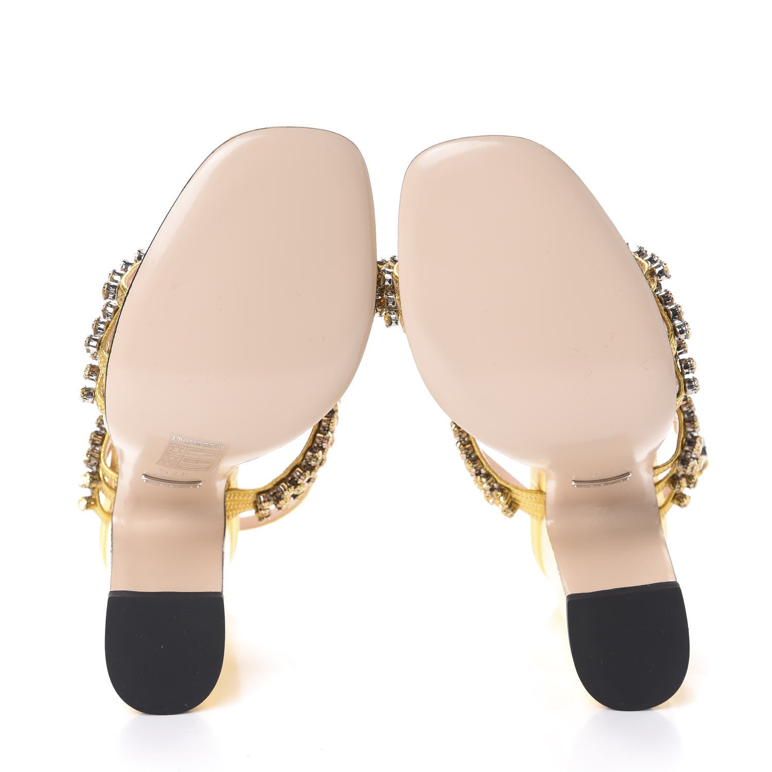 Gucci Nappa Silk Crystal Bertie High Heel Sandals 37.5 Gold 7 of 7