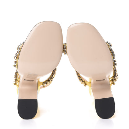 Gucci Nappa Silk Crystal Bertie High Heel Sandals 37.5 Gold 7 of 7