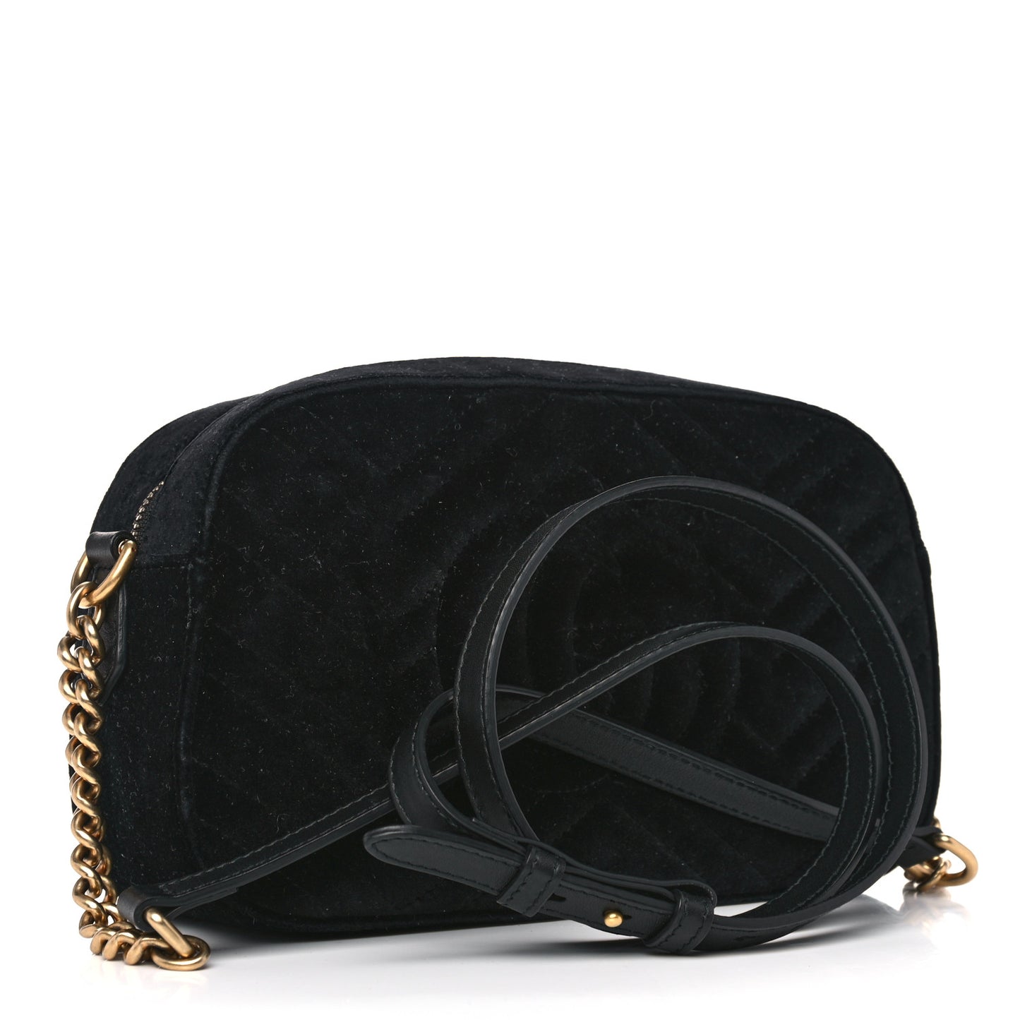 Velvet Matelasse Deer Embroidered Small GG Marmont Chain Shoulder Bag Black