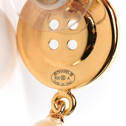 Chanel Metal Pearl Paris Button Drop Earrings Gold 4 of 5