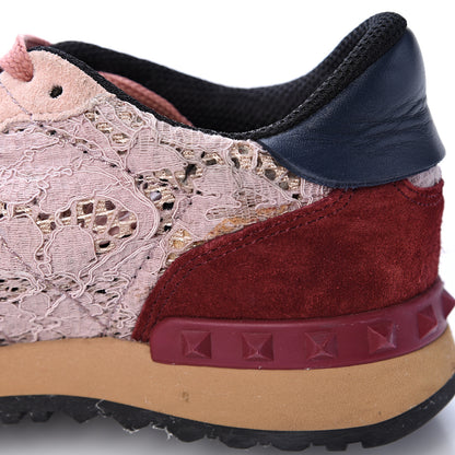 Valentino Garavani Macrame Lace Suede Womens Rockrunner Sneakers 36 Water Rose Multicolor 11 of 12