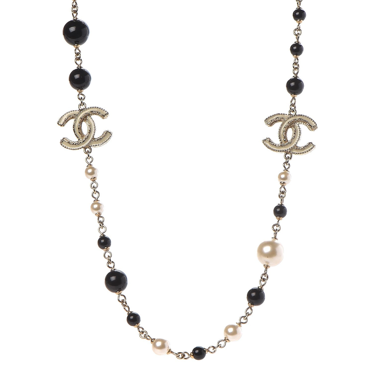 Chanel Pearl Bead Enamel CC Long Necklace Black Gold 1 of 5