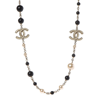 Chanel Pearl Bead Enamel CC Long Necklace Black Gold 1 of 5