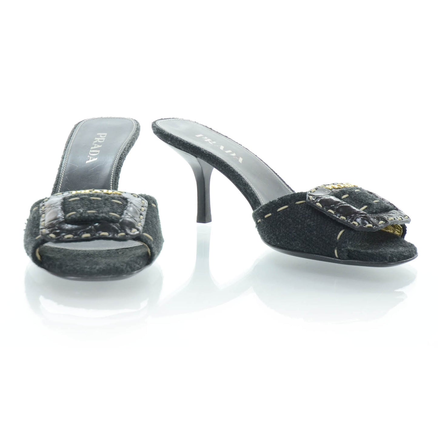 Tweed Buckle Slides 35 Black