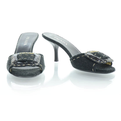 Prada Tweed Buckle Slides 35 Black 1 of 7