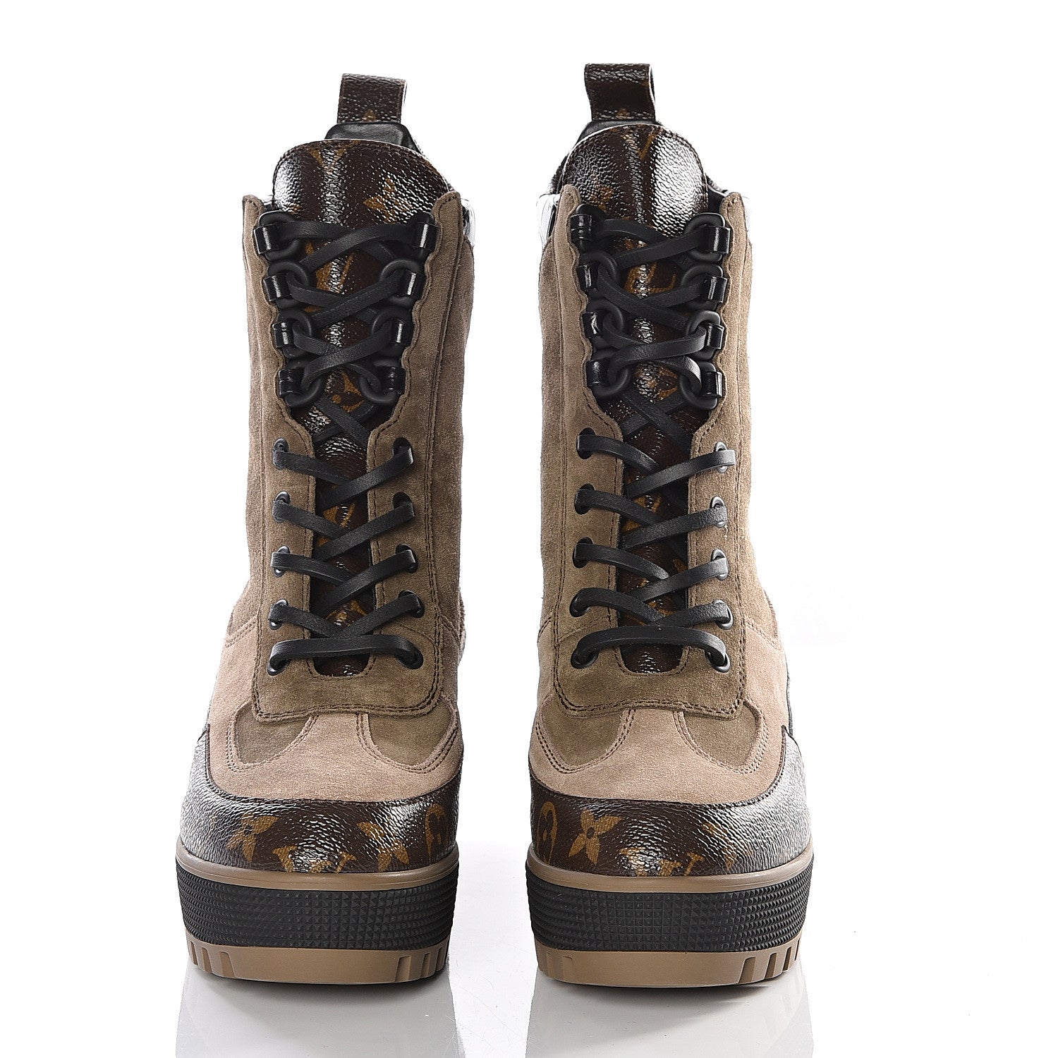 Louis Vuitton Suede Calfskin Monogram Laureate Platform Desert Boots 35 Taupe 3 of 9