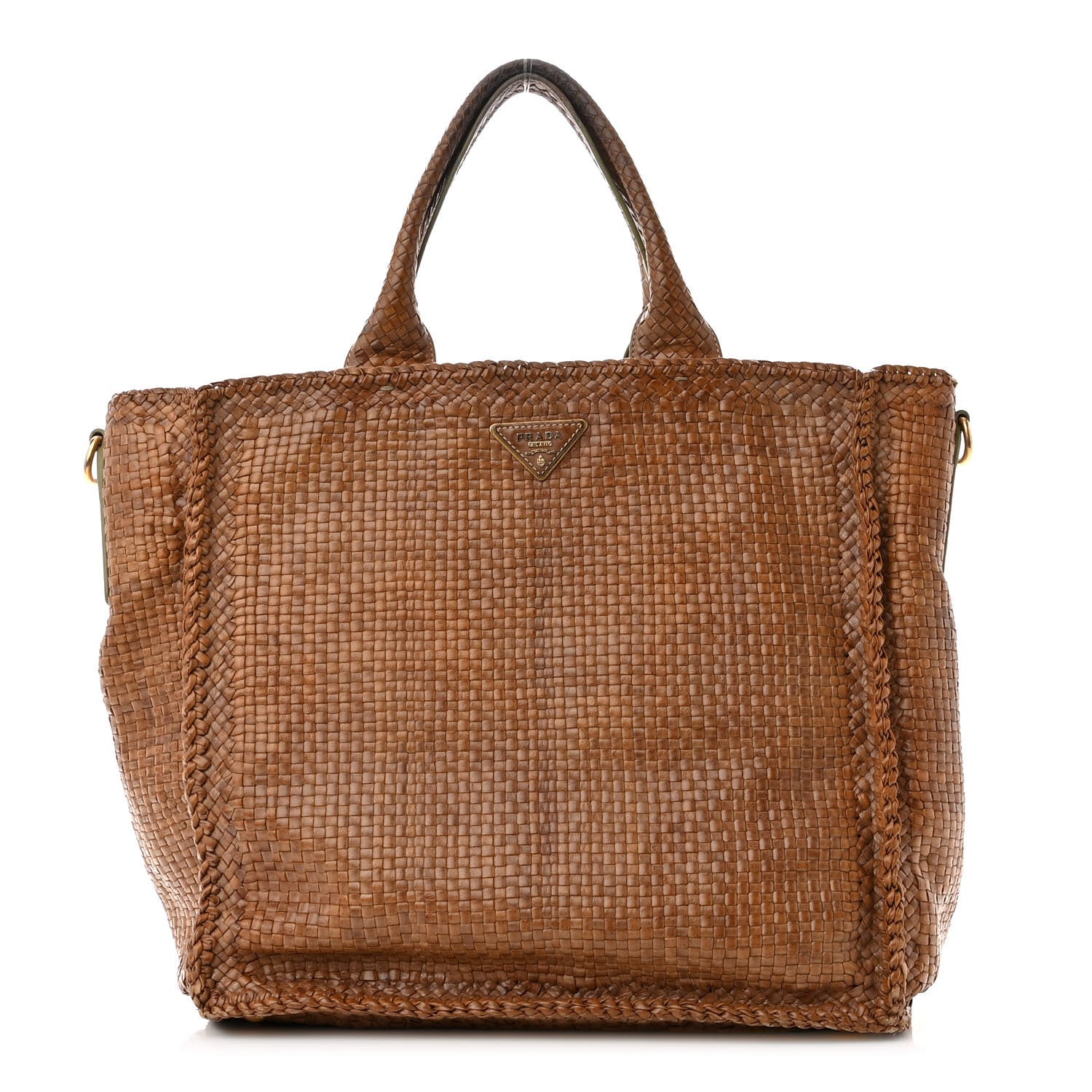 Prada Goatskin Woven Shopping Tote Cacao 1 of 16