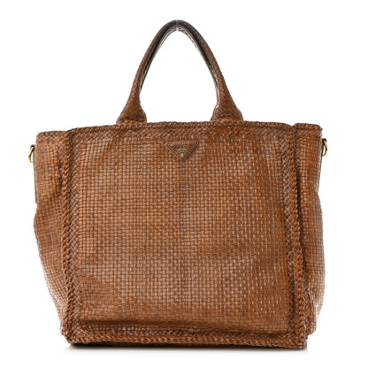 Prada Goatskin Woven Shopping Tote Cacao 1 of 16