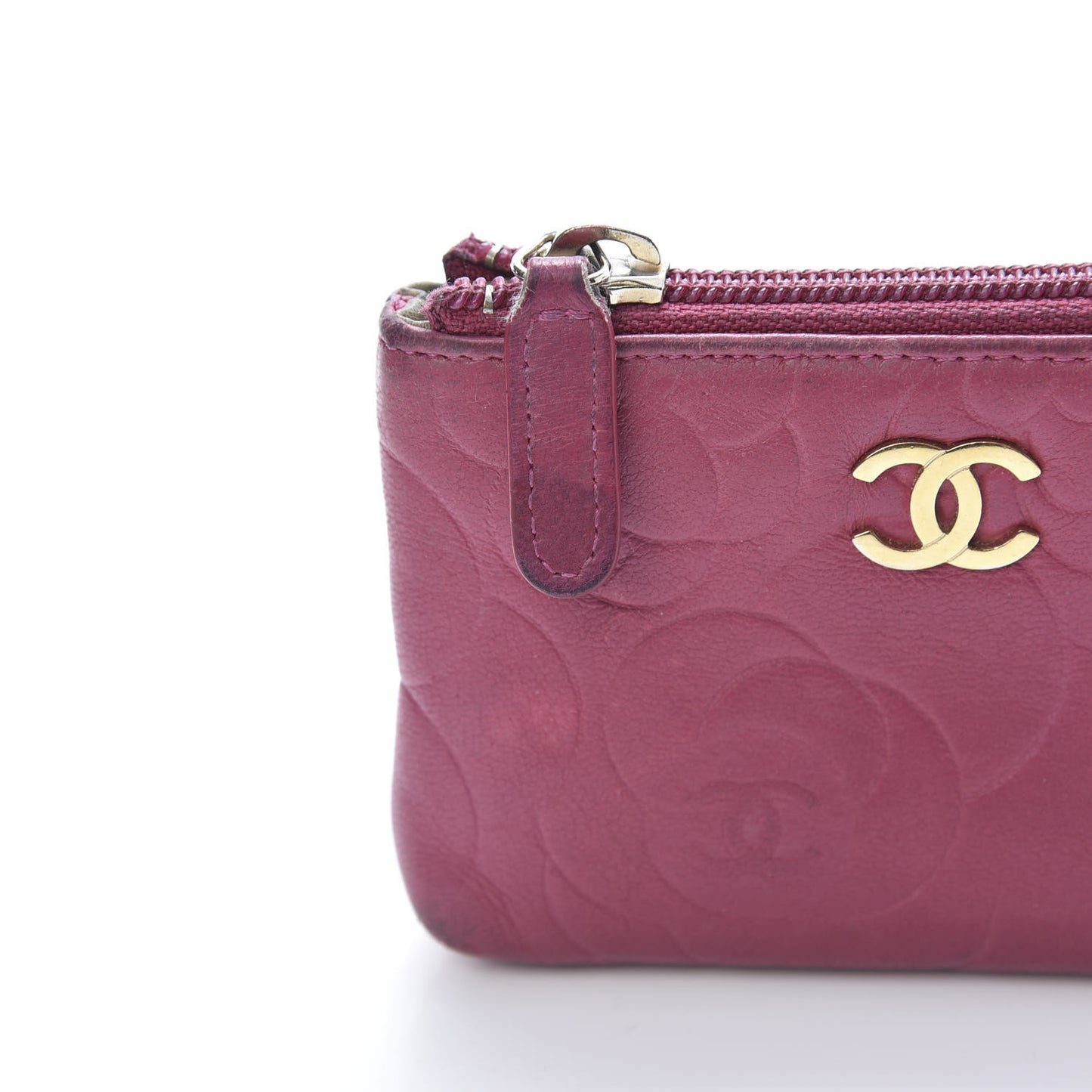 Lambskin Camellia Embossed Key Holder Case Fuchsia