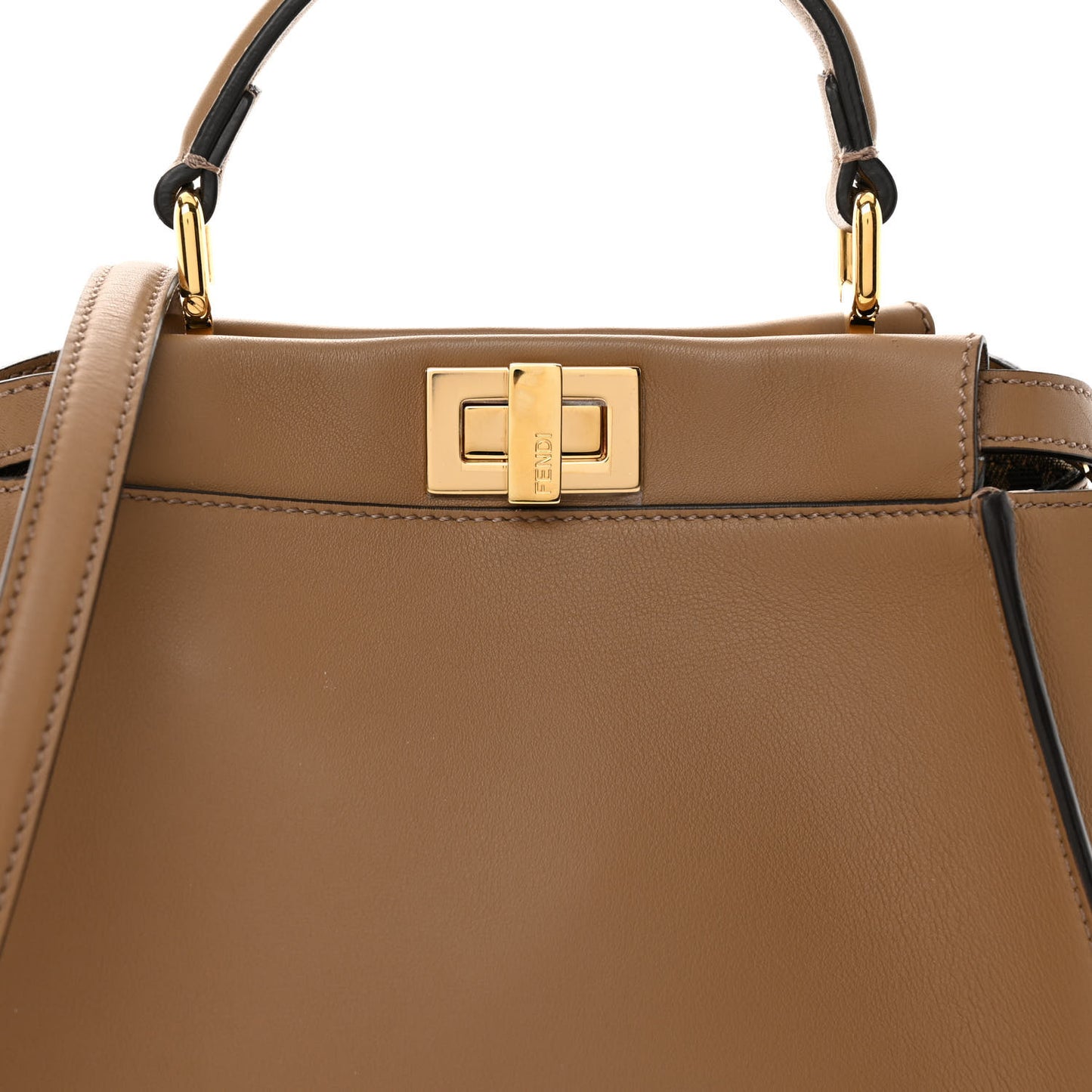 Vitello Seta Fabric Jacquard FF 1974 Mini Peekaboo Iconic Satchel Sand Tabacco Moro