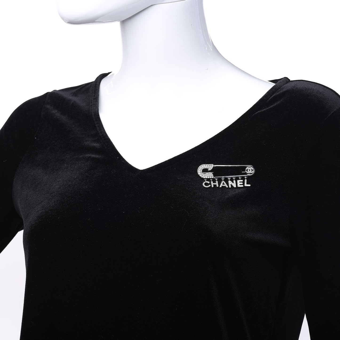 Crystal Safety Pin Brooch Silver