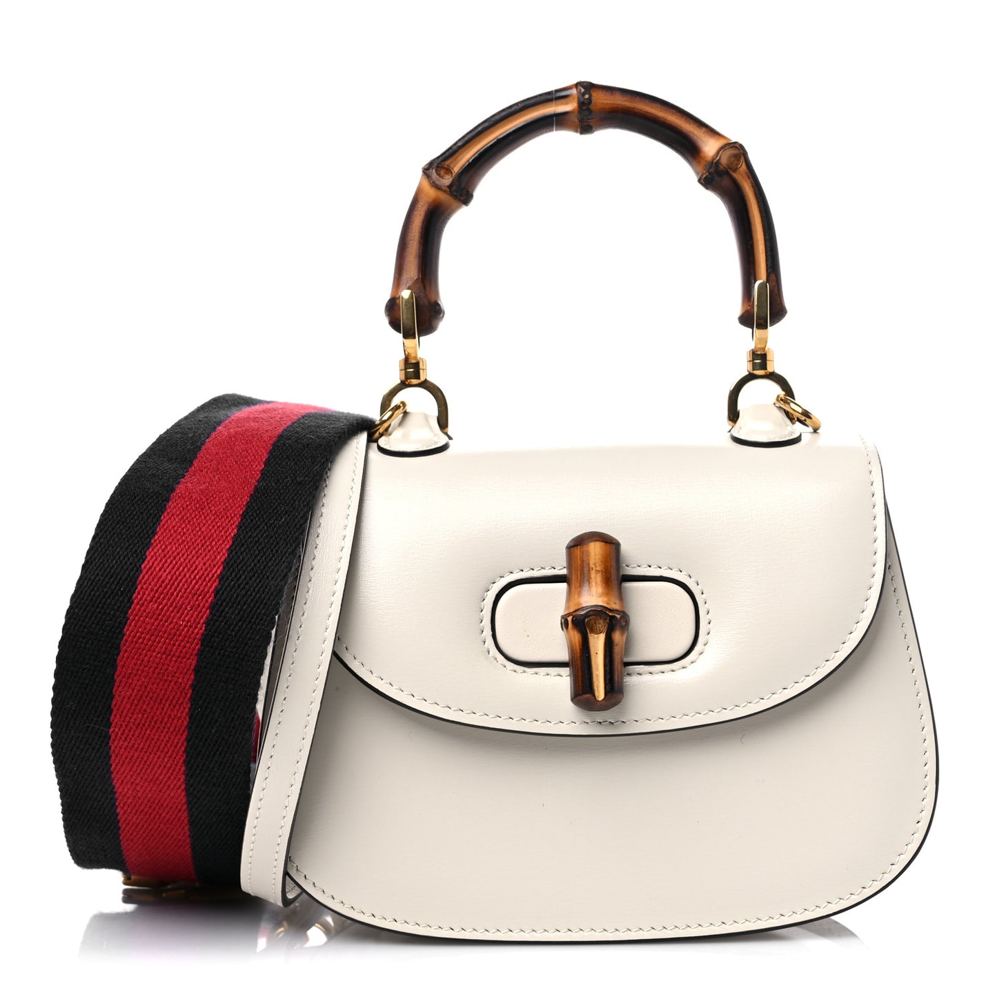 Boarded Dyana Lux Calfskin Web Mini Bamboo 1947 Top Handle Bag Mystic White