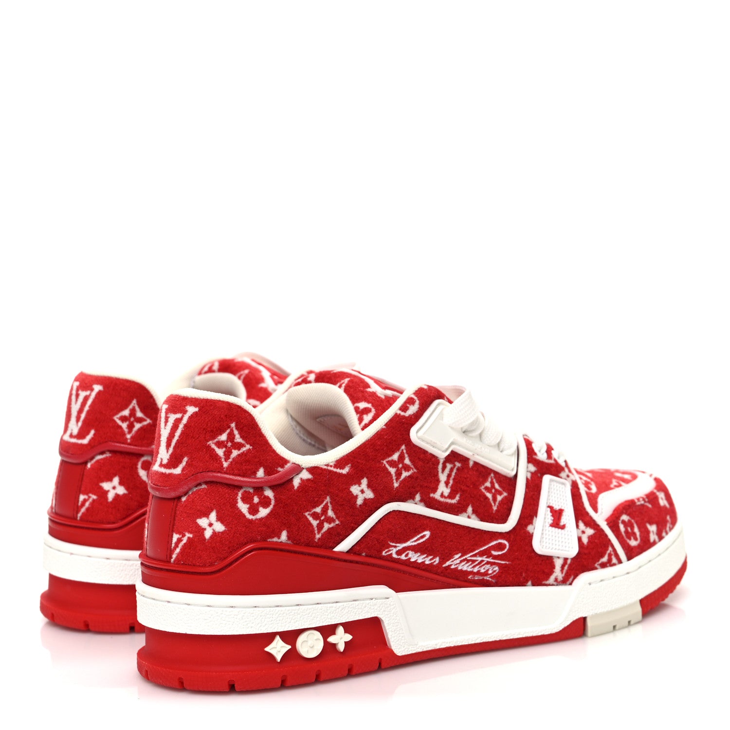Louis Vuitton Jacquard Velvet Monogram Mens LV Trainer Sneakers 6.5 Red 5 of 10