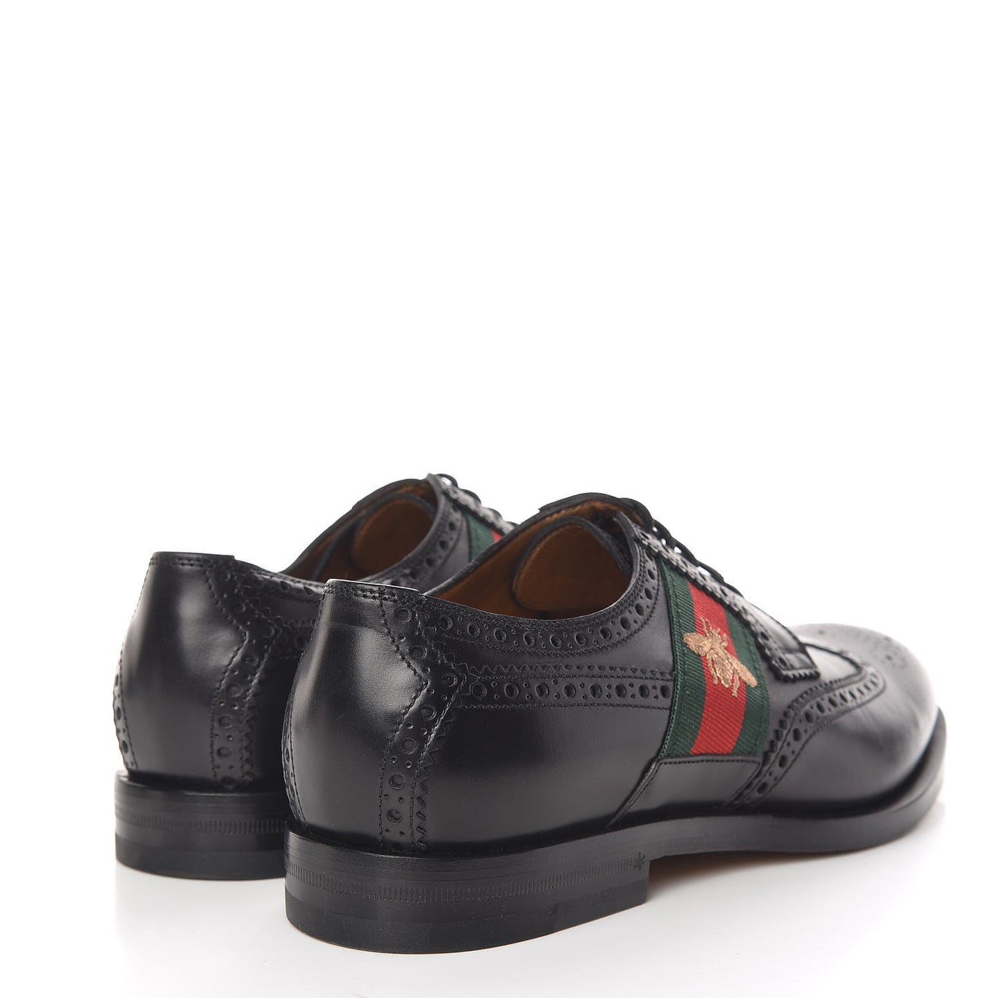 Calfskin Web Bee Embroidered Mens Wingtip Derby Loafers 7.5 Black