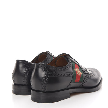 Gucci Calfskin Web Bee Embroidered Mens Wingtip Derby Loafers 7.5 Black 4 of 11