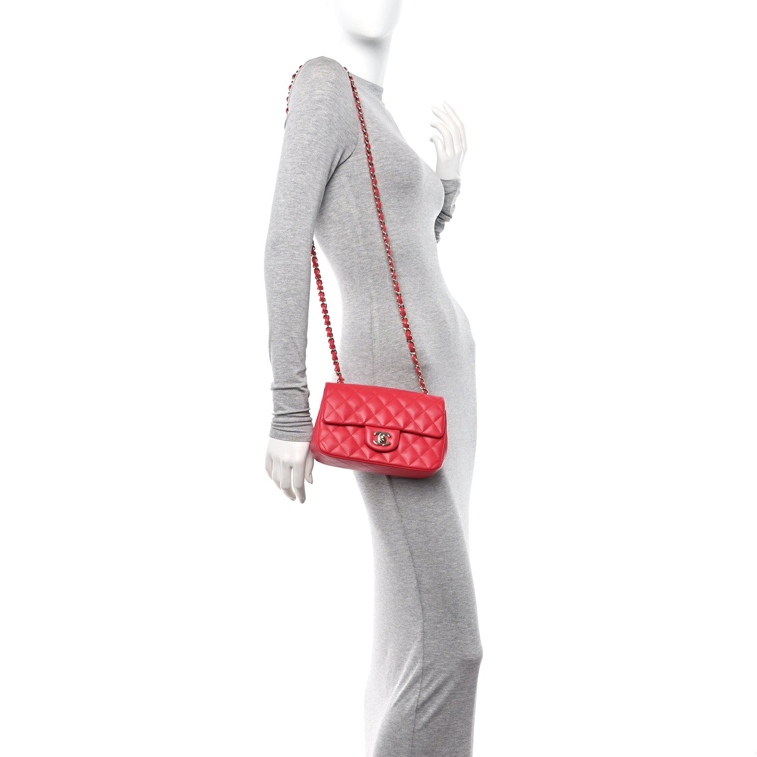 Chanel Lambskin Quilted Mini Rectangular Flap Dark Pink 2 of 11