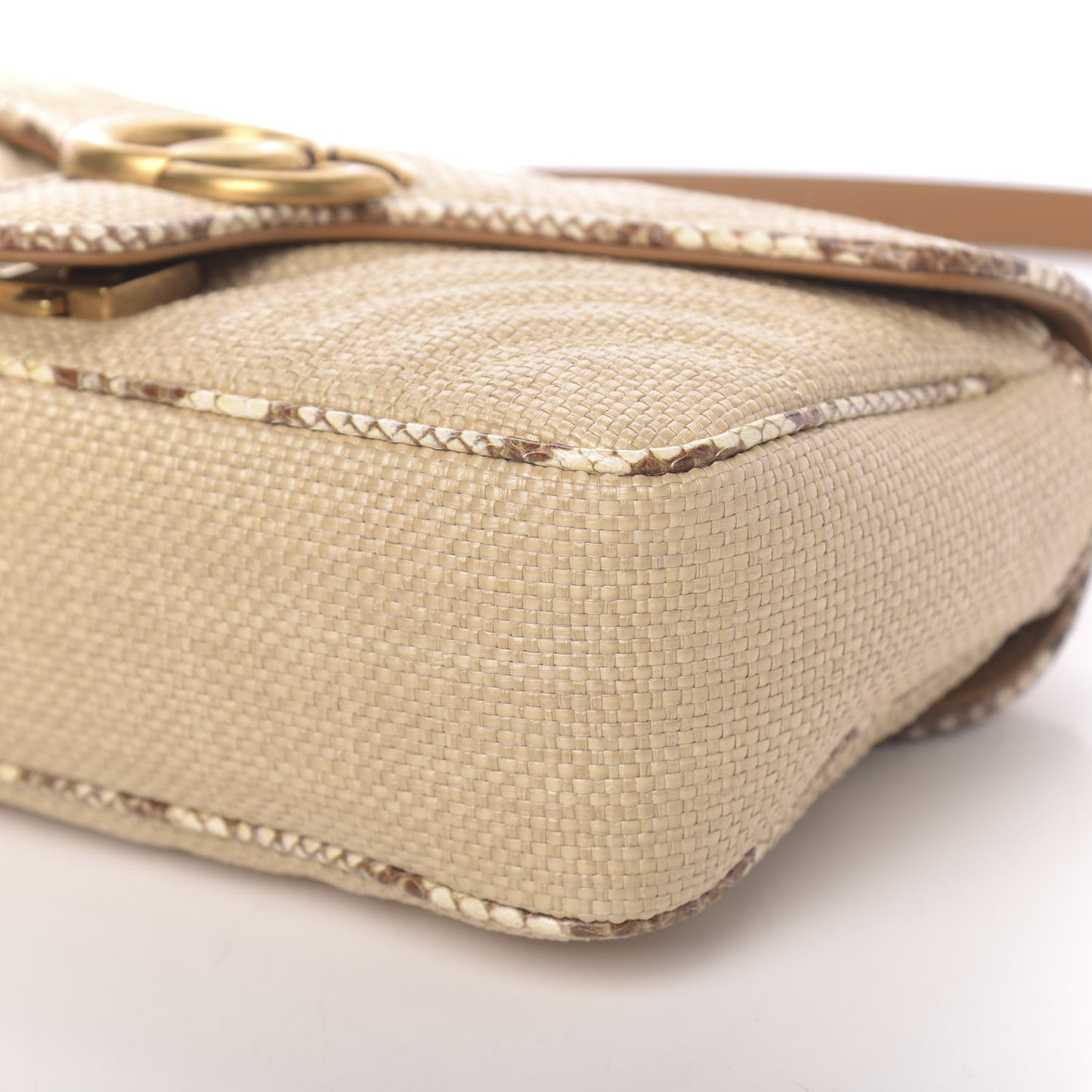 Raffia Elaphe Matelasse Small GG Marmont Shoulder Bag Natural Cream Brown