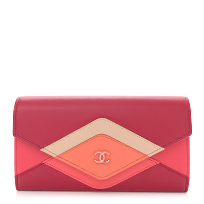 Chanel Lambskin Chevron Large Gusset Flap Wallet Dark Pink Multicolor 1 of 11
