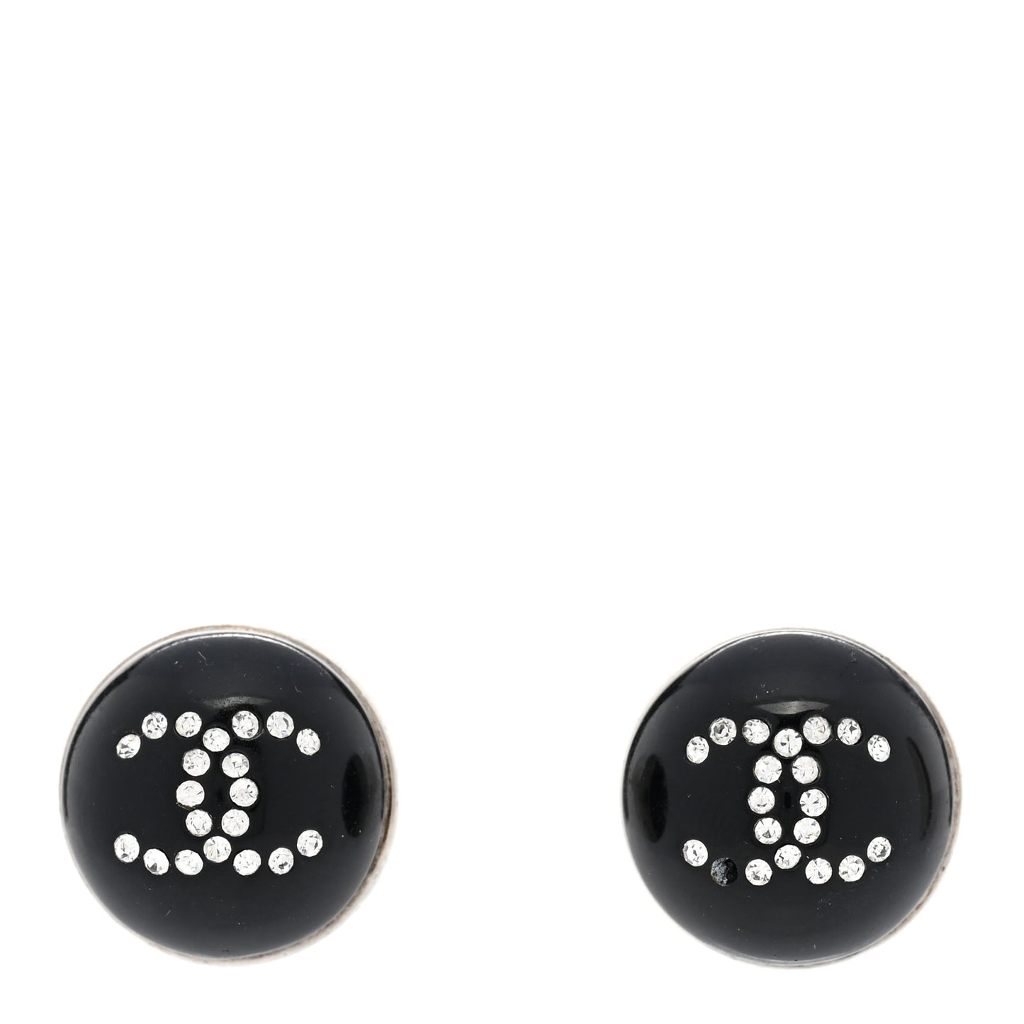 Resin Crystal CC Round Stud Earrings Black