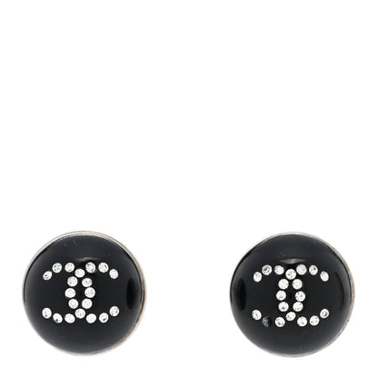 Chanel Resin Crystal CC Round Stud Earrings Black 1 of 6