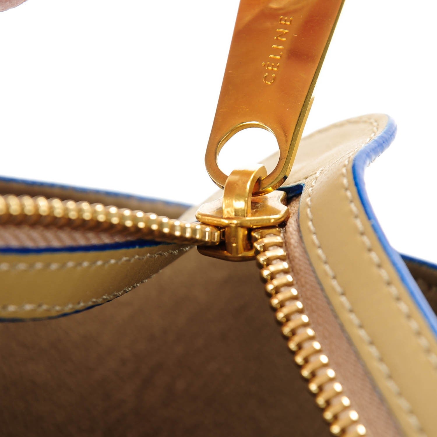 Celine Smooth Calfskin Medium Bi-Color Trapeze Khaki Blue Trim 8 of 9