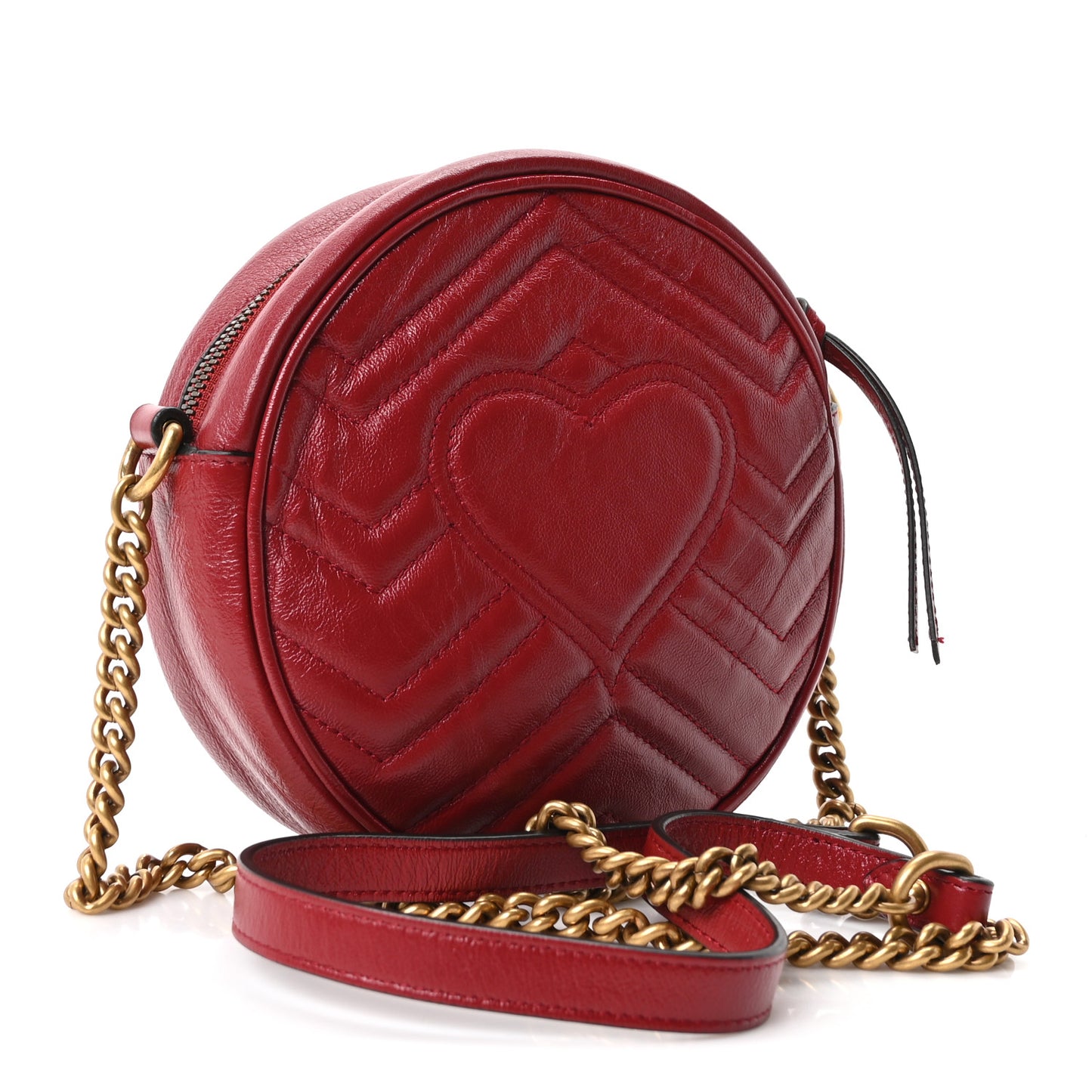 Glazed Calfskin Matelasse Heart Mini GG Marmont Round Shoulder Bag Romantic Cerise