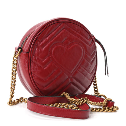 Gucci Glazed Calfskin Matelasse Heart Mini GG Marmont Round Shoulder Bag Romantic Cerise 3 of 10