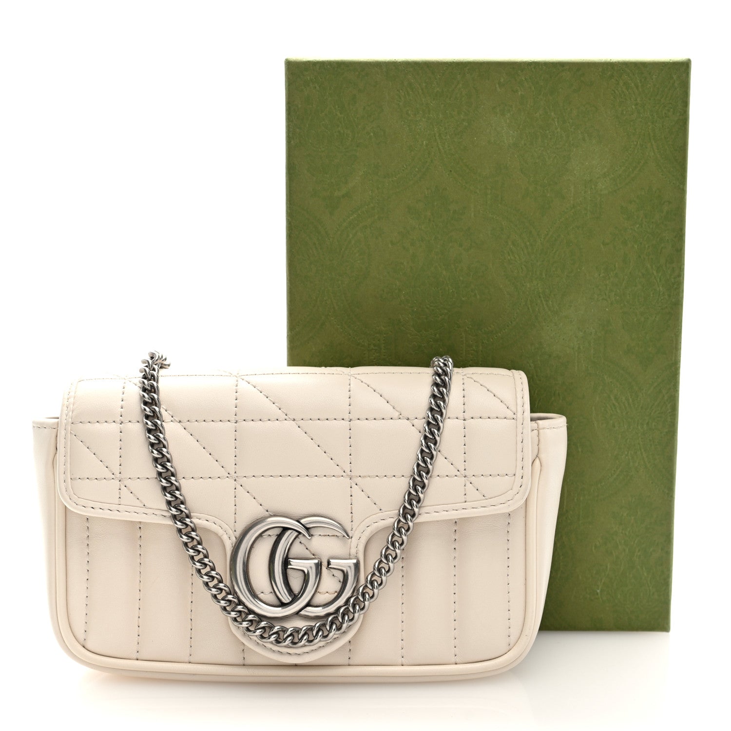 Gucci Calfskin Matelasse Aria Super Mini GG Marmont Shoulder Bag Mystic White 11 of 11