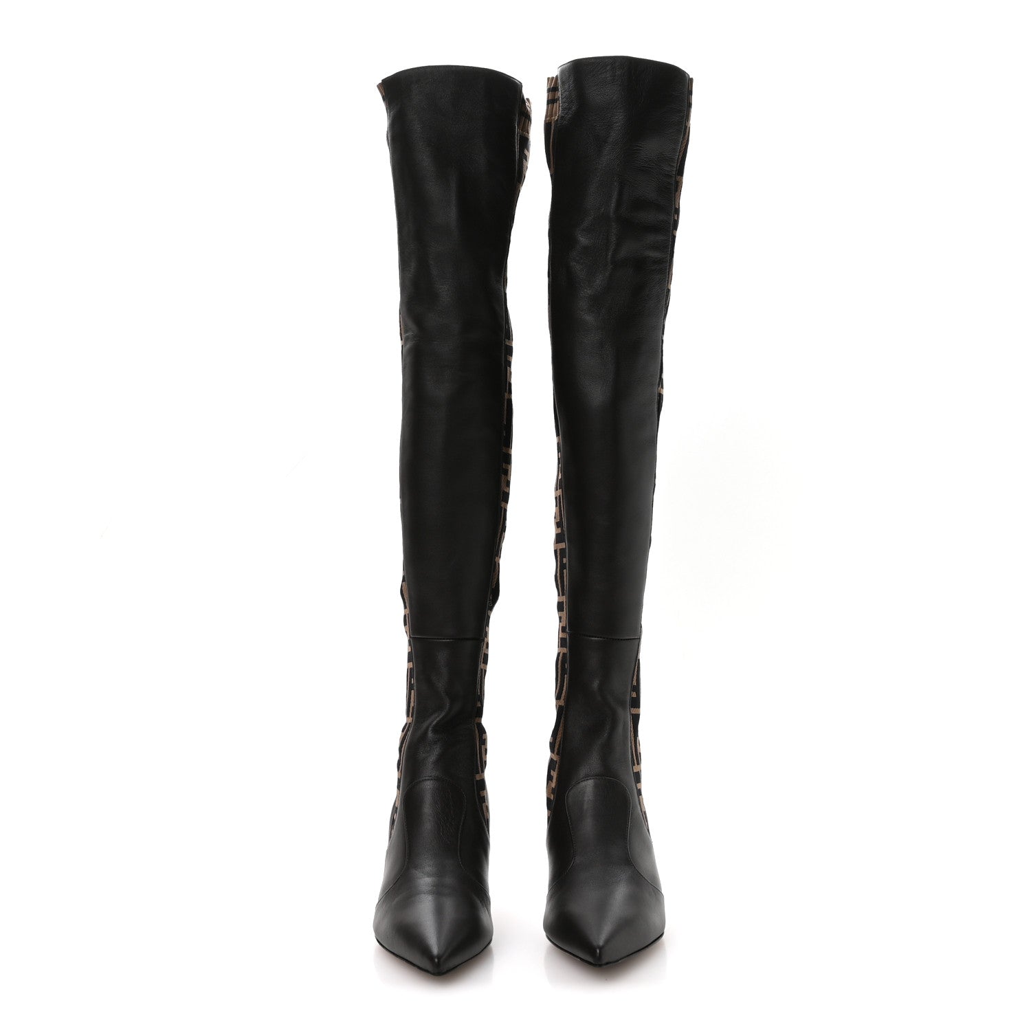 Fendi Nappa Microfiber Fabric FF Rockoko Thigh High Boots 37 Ebano