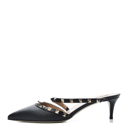 Valentino Garavani Pebbled Calfskin Rockstud Cross Strap 50mm Mules 38 Black 1 of 10