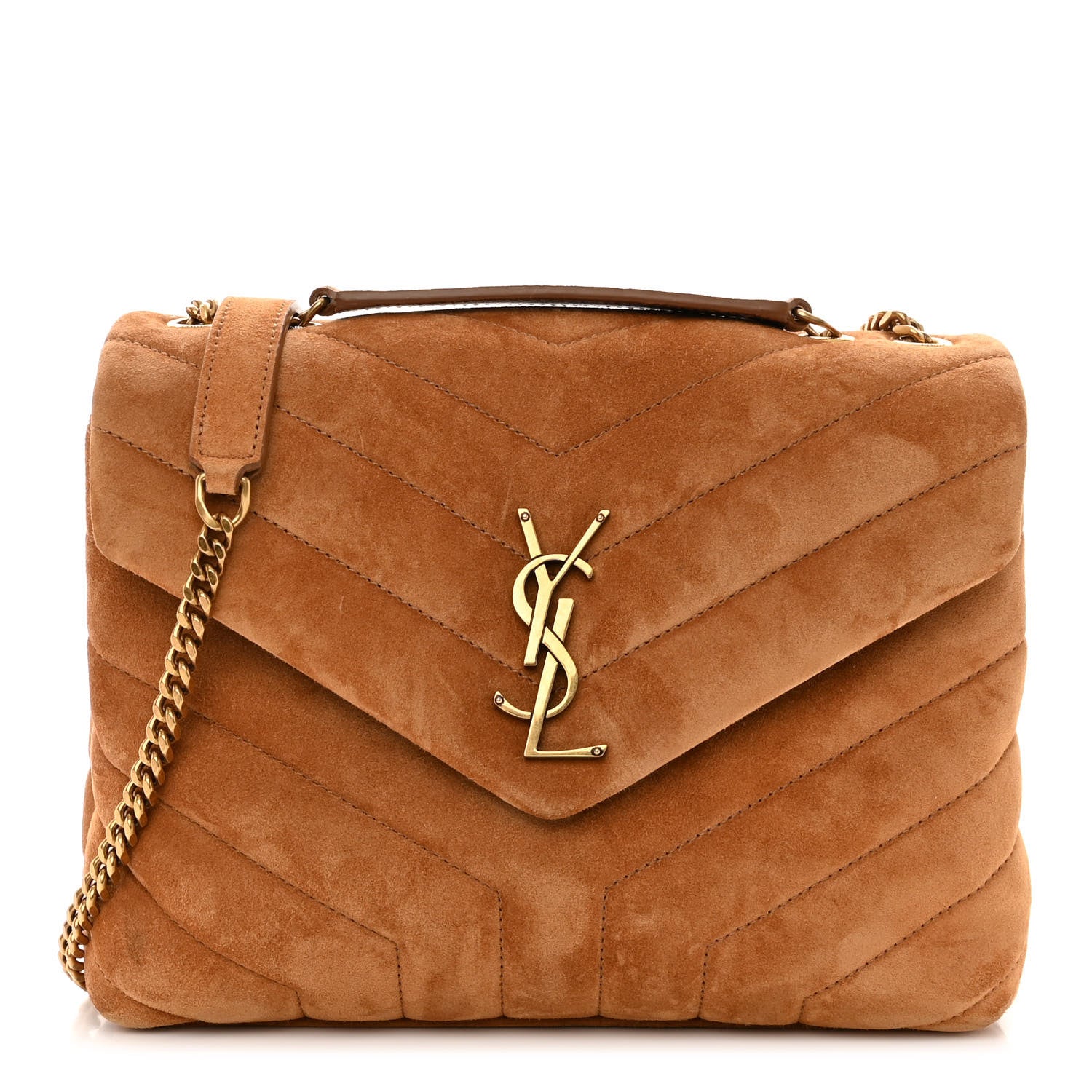 Saint Laurent Suede Calfskin Y Quilted Monogram Small Loulou Chain Satchel Cinnamon 1 of 9