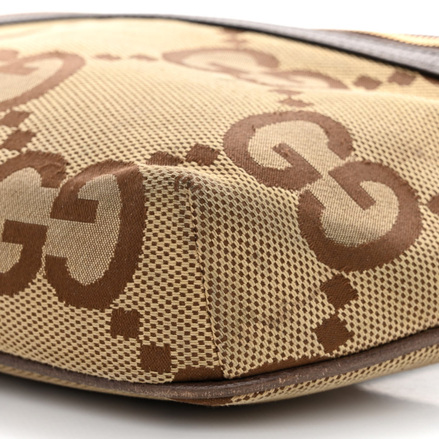 Monogram Jumbo GG Textured Dollar Calfskin Web Belt Bag Camel Ebony New Acero