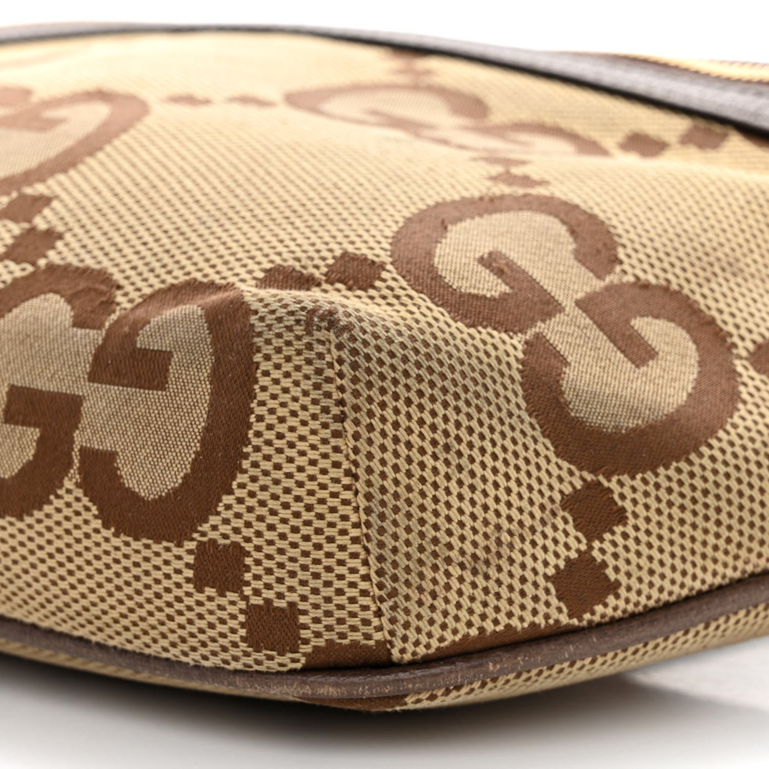 Gucci Monogram Jumbo GG Textured Dollar Calfskin Web Belt Bag Camel Ebony New Acero 11 of 13