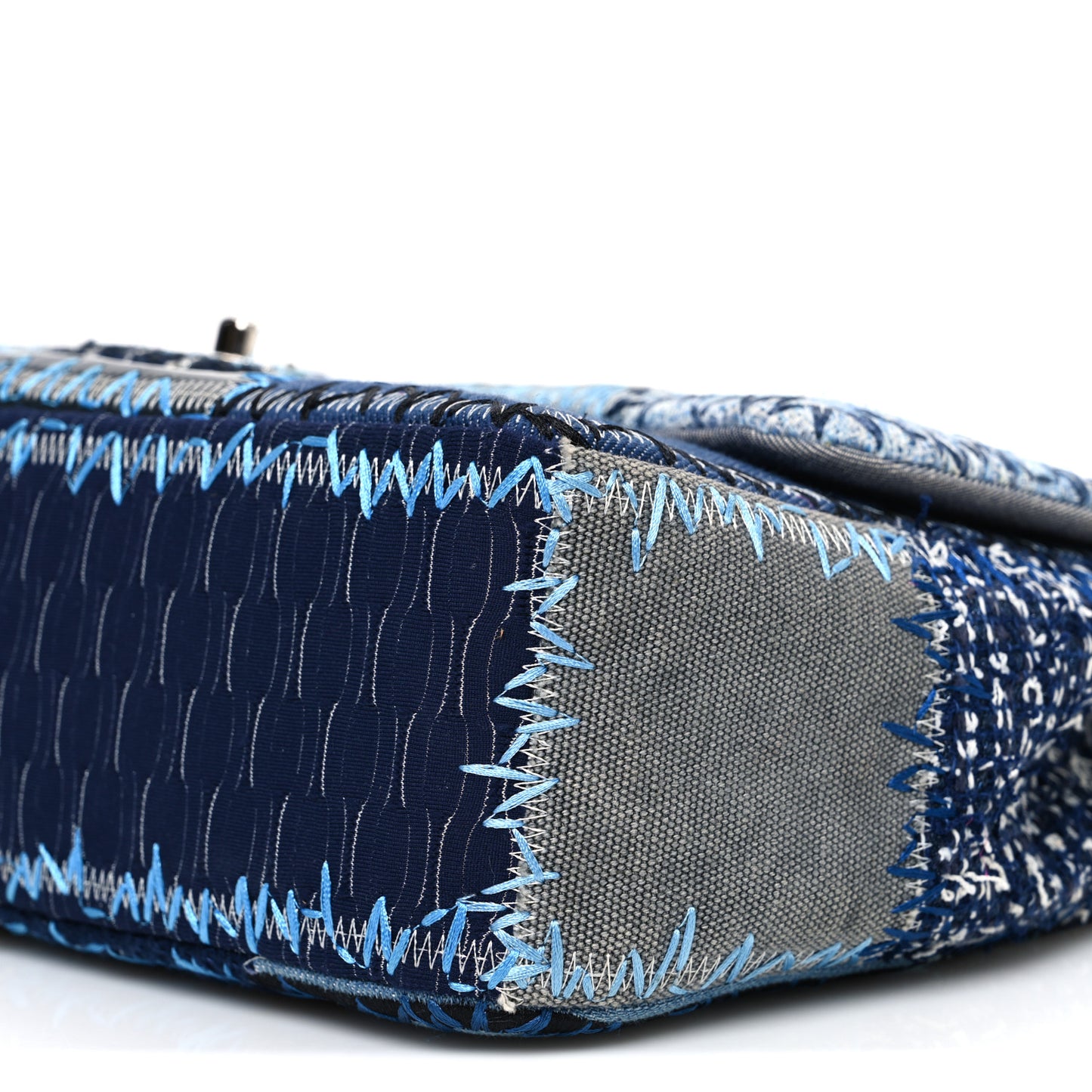 Denim Tweed Patchwork Jumbo Single Flap Blue