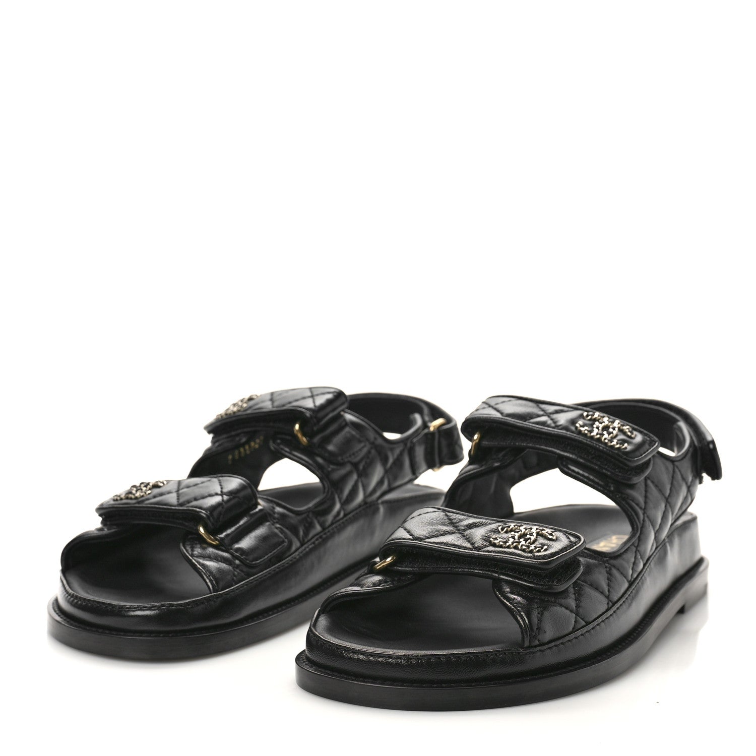 Chanel Lambskin Velcro Dad Sandals 38 Black 4 of 9