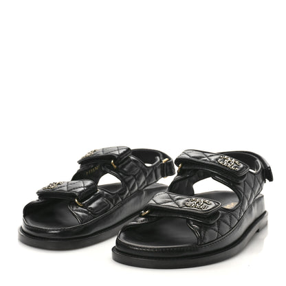 Chanel Lambskin Velcro Dad Sandals 38 Black 4 of 9