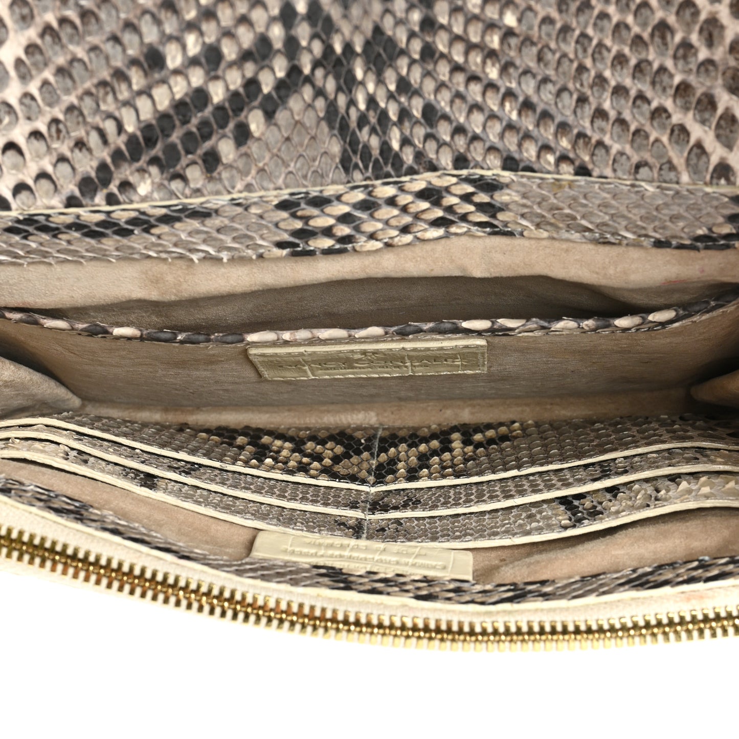 Snakeskin Flap Clutch White Grey