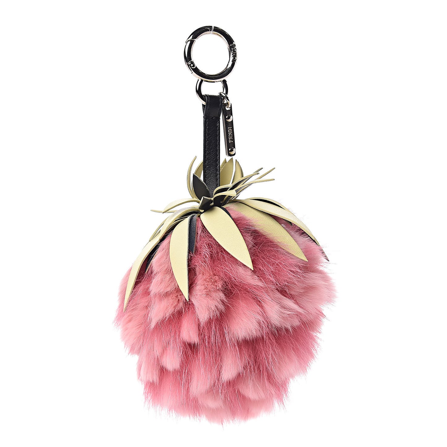 Fox Rabbit Fur Nappa Pineapple Bag Charm Rosa Scuro Banana Multicolor