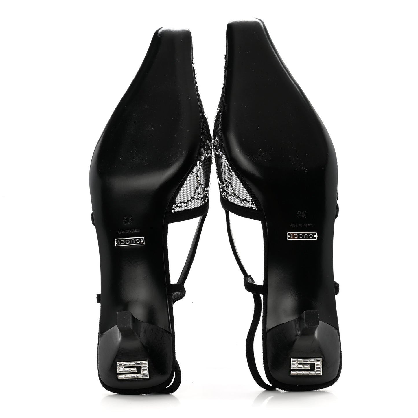 Tela Retino Kid Scamosciato Crystal GG Monogram Square G 35mm Slingback Pumps 38 Black