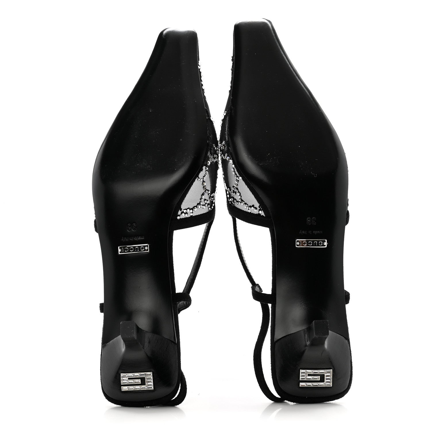 Gucci Tela Retino Kid Scamosciato Crystal GG Monogram Square G 35mm Slingback Pumps 38 Black 5 of 9