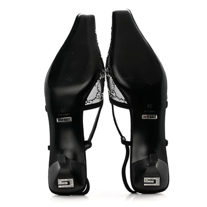 Gucci Tela Retino Kid Scamosciato Crystal GG Monogram Square G 35mm Slingback Pumps 38 Black 5 of 9