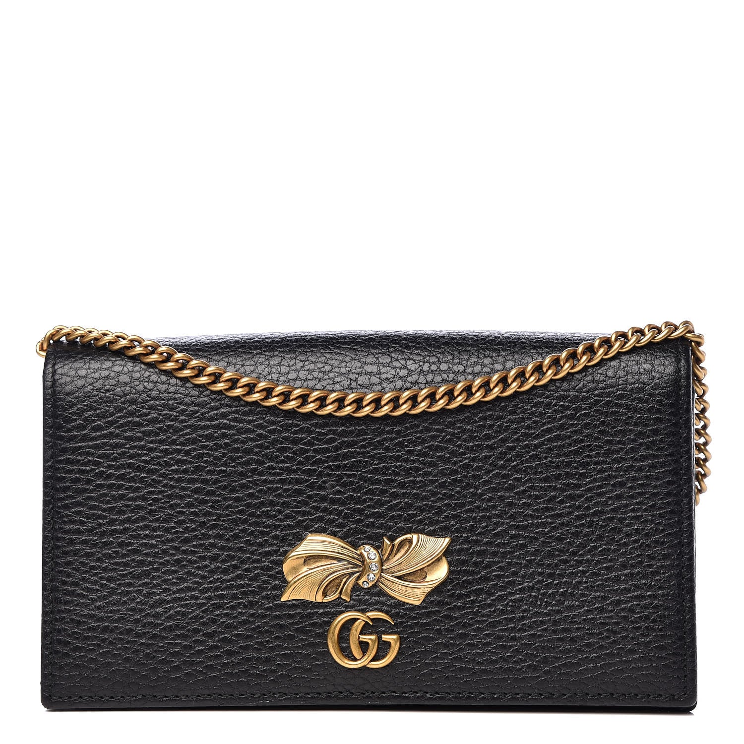Gucci Calfskin GG Marmont Bow Chain Wallet Black 1 of 10