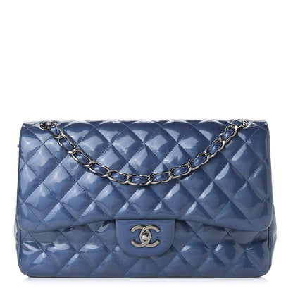 Chanel Patent Quilted Jumbo Double Flap Blue 1 of 20