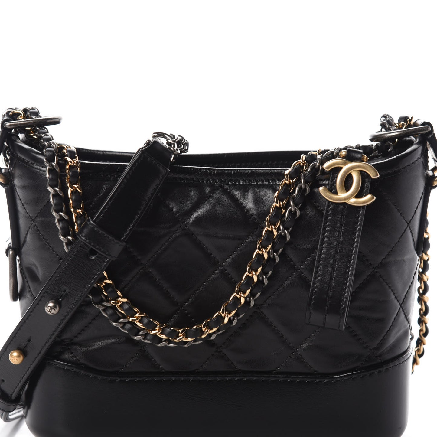 Aged Calfskin Quilted Small Gabrielle Hobo Black