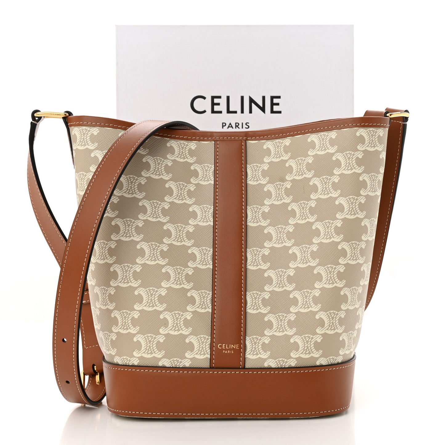 Triomphe Canvas Calfskin Small Bucket Bag Grege