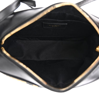 Saint Laurent Raffia Calfskin Leopard Print Monogram Lou Camera Bag Natural Beige Black 5 of 11