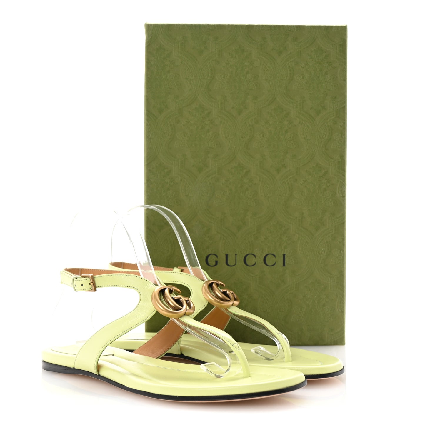 Calfskin Double G Thong Flat Sandals 38 Pistachio Green