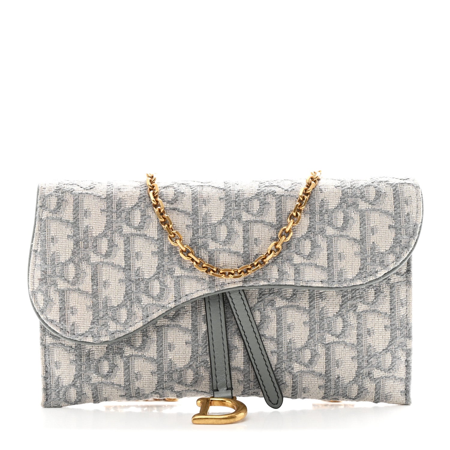 Christian Dior Oblique Saddle Chain Long Wallet Grey 2 of 23