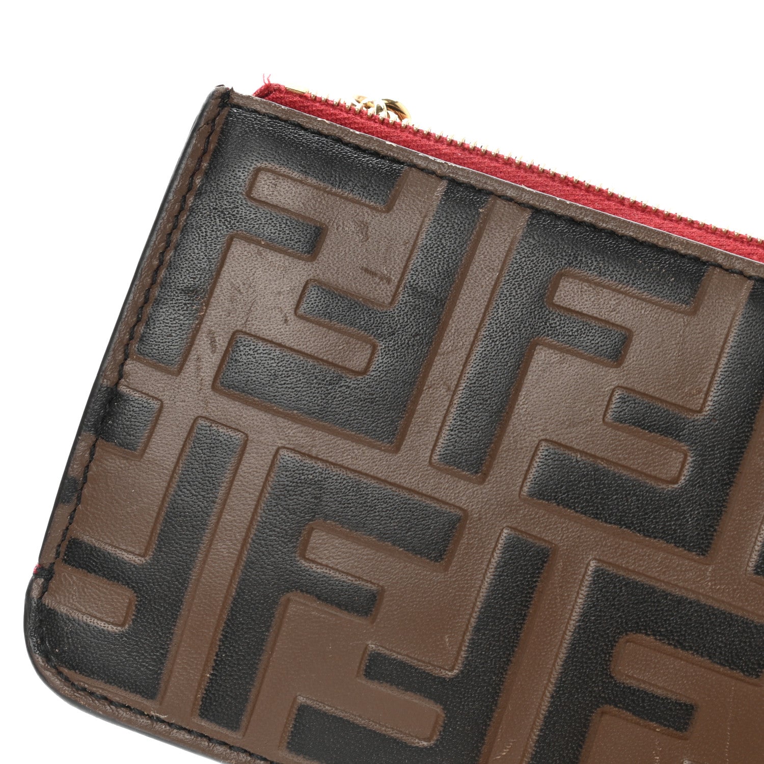 Fendi Vitello Cruise F is Fendi Bi-Color FF 1974 Embossed Key Case Pouch Maya Black Fragola 5 of 10