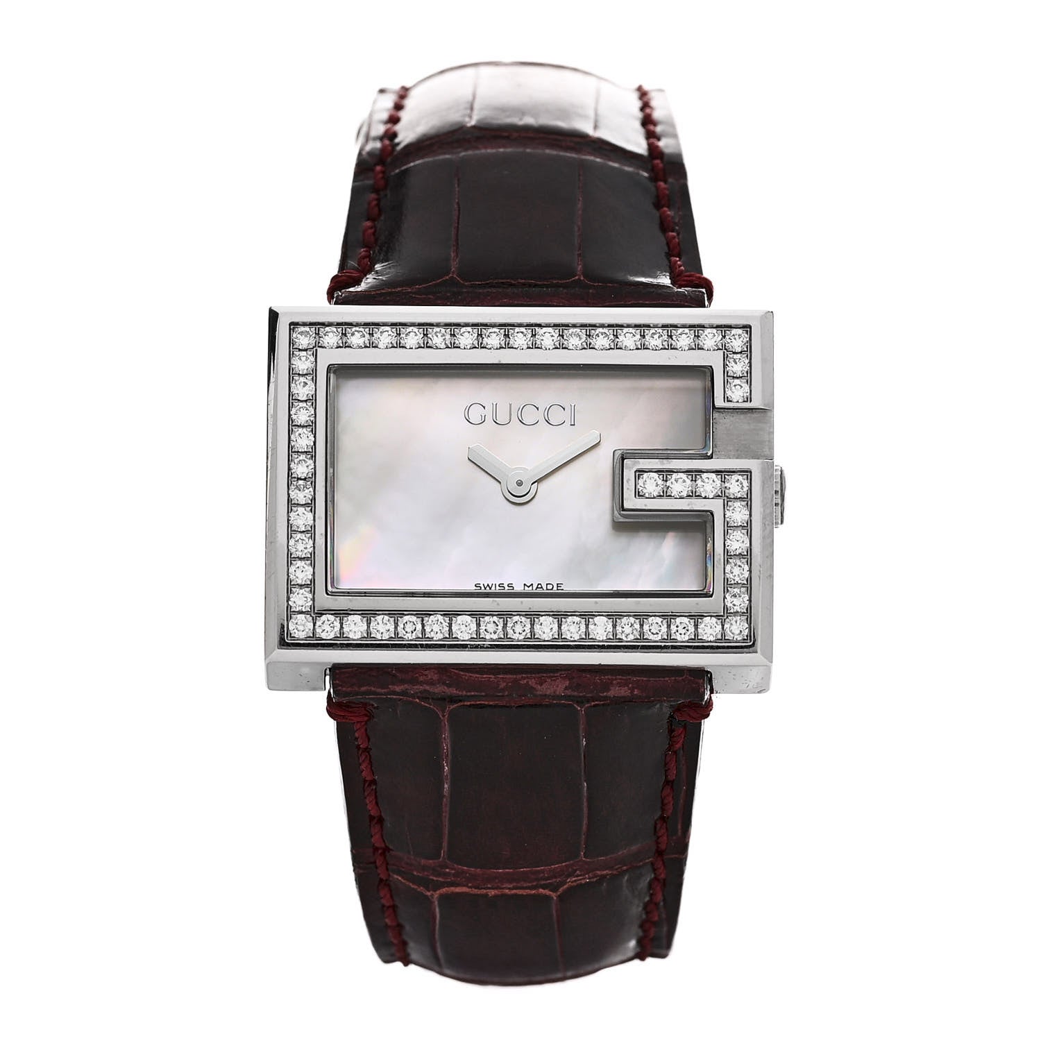Gucci Stainless Steel Alligator Diamond Bezel Mother of Pearl 31mm 100L Quartz Watch 1 of 4